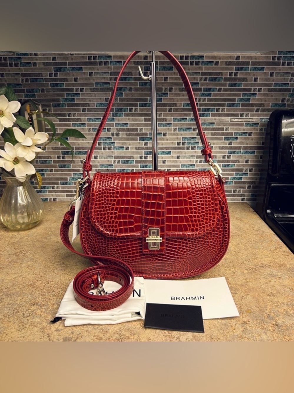 NWT Brahmin Cynthia Red Glissandro purse